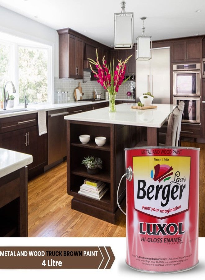 بيرجر طلاء بيرجر لوكسول عالي اللمعان | بني شاحنة | 4 لترات بلمسة نهائية تشبه المرآة | طلاء زيتي متين وقوي للخشب والمعادن والبناء | للاستخدام الداخلي والخارجي | مقاوم للعوامل الجوية | معتمد من Green Pro - Image 2